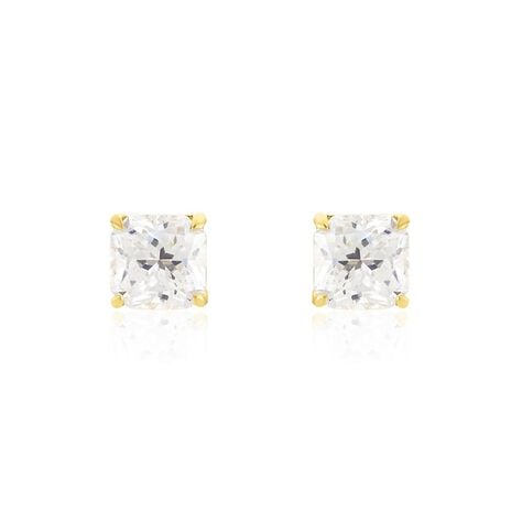 Boucles D'oreilles Puces Doreen Carre Or Jaune Oxyde De Zirconium - Clous d'oreilles Femme | Histoire d&rsquo;Or
