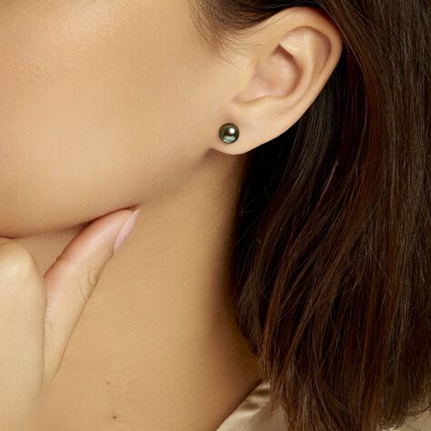 Boucles D'oreilles Puces Micaelle Teintees Or Jaune Perle De Culture - Clous d'oreilles Femme | Histoire d’Or