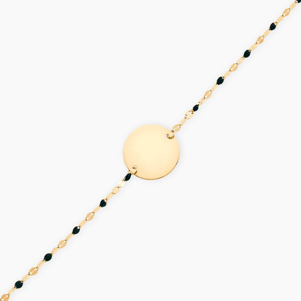 Bracelet Or Jaune 375/1000 Pastille Ronde Gravable Email Vert Maille Lumina 18Cm - F&ecirc;te des m&egrave;res Femme | Histoire d&rsquo;Or