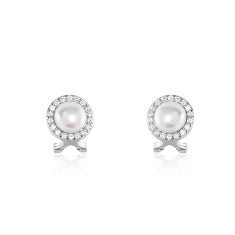Boucles D'oreilles Clips Argent Blanc Valerio Perles Oxydes - Boucles d'oreilles fantaisie Femme | Histoire d’Or