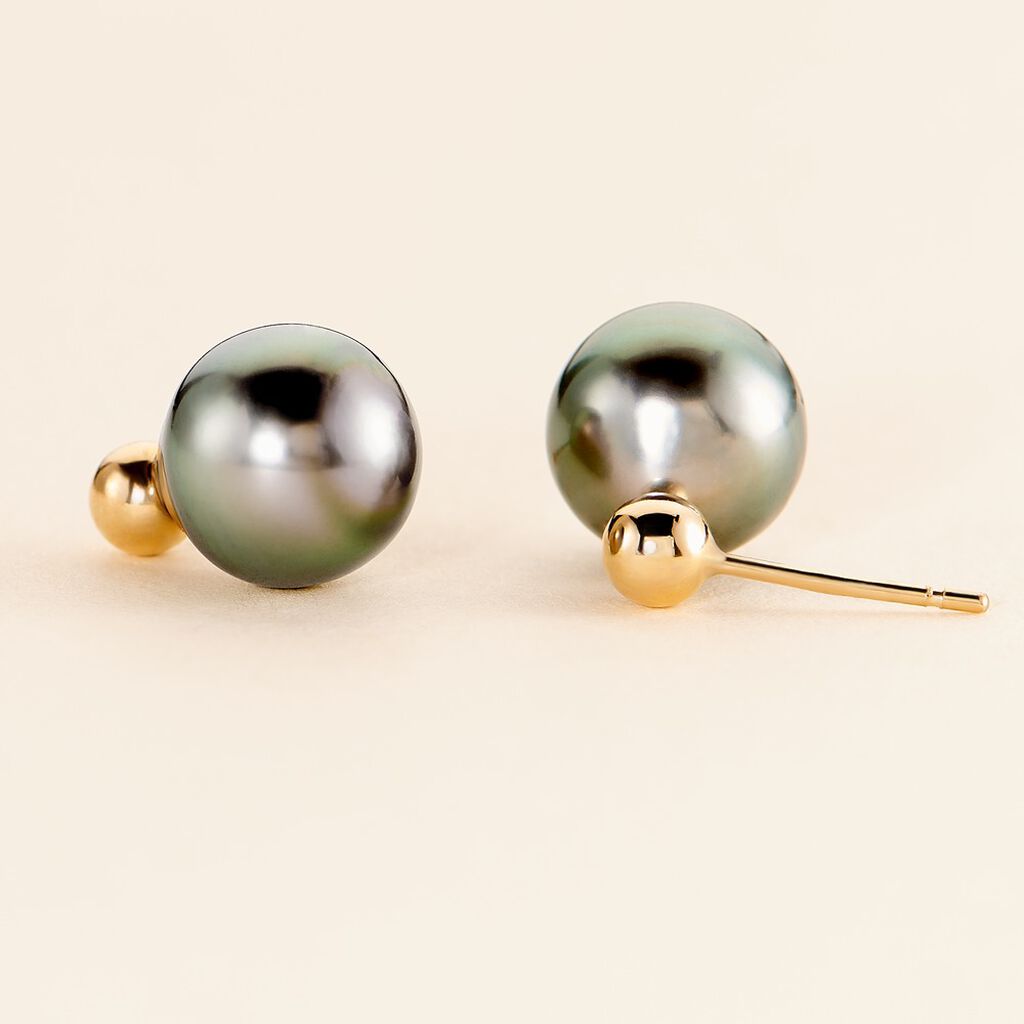 Boucles D'oreilles Puces Baroque Or Jaune Perle De Culture De Tahiti - Clous d'oreilles Femme | Histoire d’Or