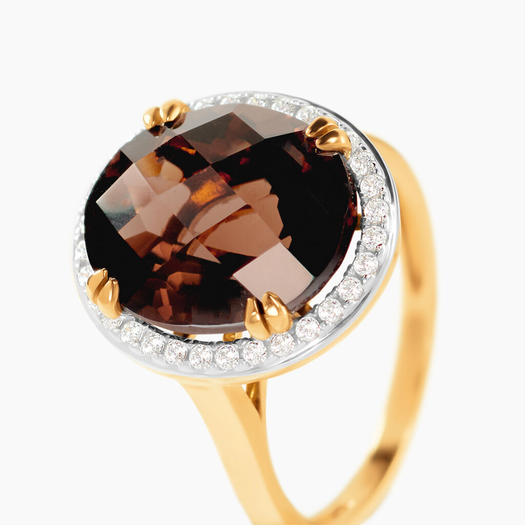 Bague Anna Or Jaune Quartz Et Oxyde De Zirconium - Bagues solitaires Femme | Histoire d&rsquo;Or