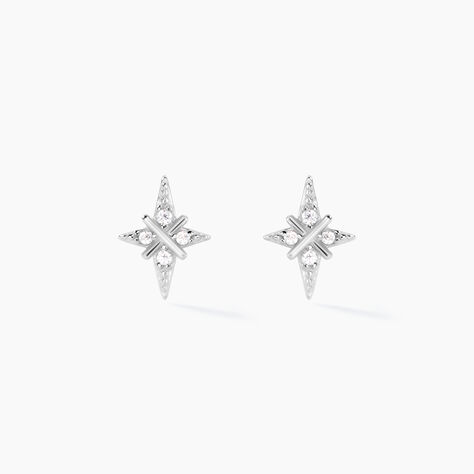Boucles D'oreilles Puces Astre Precieux Argent Blanc Oxyde - Boucles d'oreilles fantaisie Femme | Histoire d&rsquo;Or
