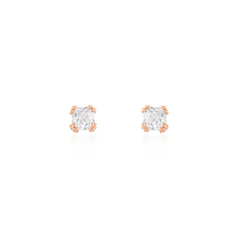 Boucles D'oreilles Puces Doreen Carre Or Rose Oxyde De Zirconium - Clous d'oreilles Femme | Histoire d’Or
