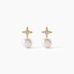 Boucles D'Oreilles Puces Kalpana Argent Dor&eacute; A L'Or 750/1000 Perle De Culture Oxyde De Zirconium - Boucles d'oreilles fantaisie Femme | Histoire d&rsquo;Or