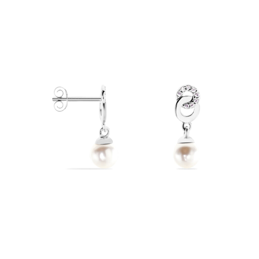 Boucles D'oreilles Pendantes Anilie Argent Blanc Perle D'imitation - Boucles d'oreilles fantaisie Femme | Histoire d&rsquo;Or
