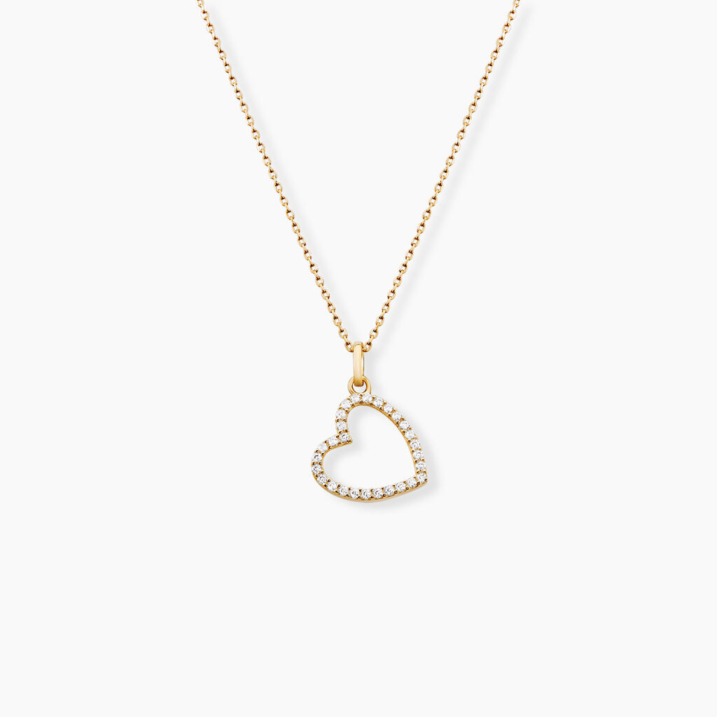 Pendentif Coeur Penche Or Jaune Oxyde De Zirconium - Pendentifs Famille | Histoire d’Or