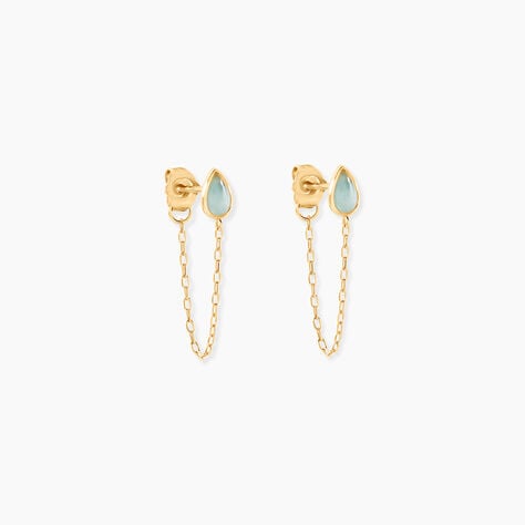 Boucles D'Oreilles Pendantes Ond&eacute;e Or Jaune Amazonite - Boucles d'oreilles pendantes Femme | Histoire d&rsquo;Or