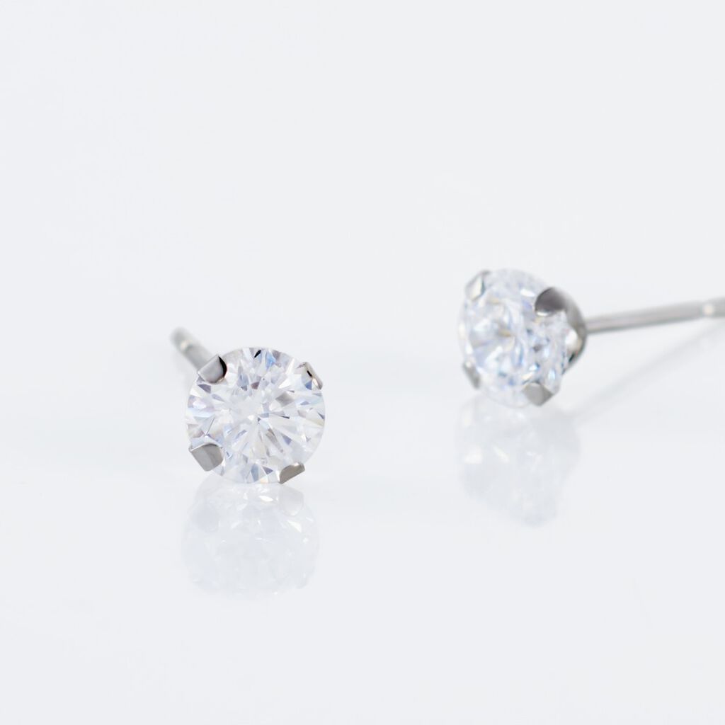 Boucles D'oreilles Puces Eddie Or Blanc Oxyde De Zirconium - Clous d'oreilles Femme | Histoire d&rsquo;Or