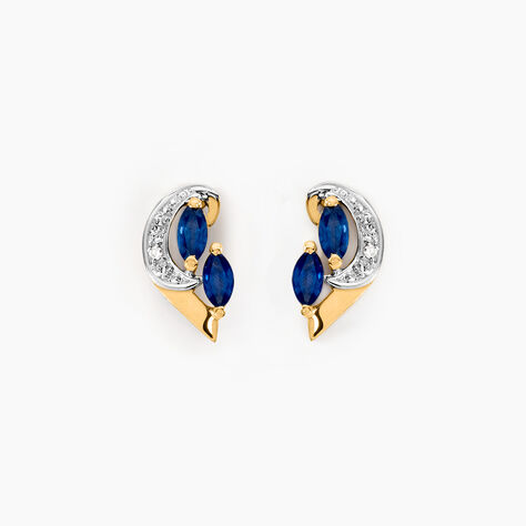 Boucles D'oreilles Puces Sakina Or Jaune Saphir Et Diamant Et Divers - Clous d'oreilles Femme | Histoire d’Or