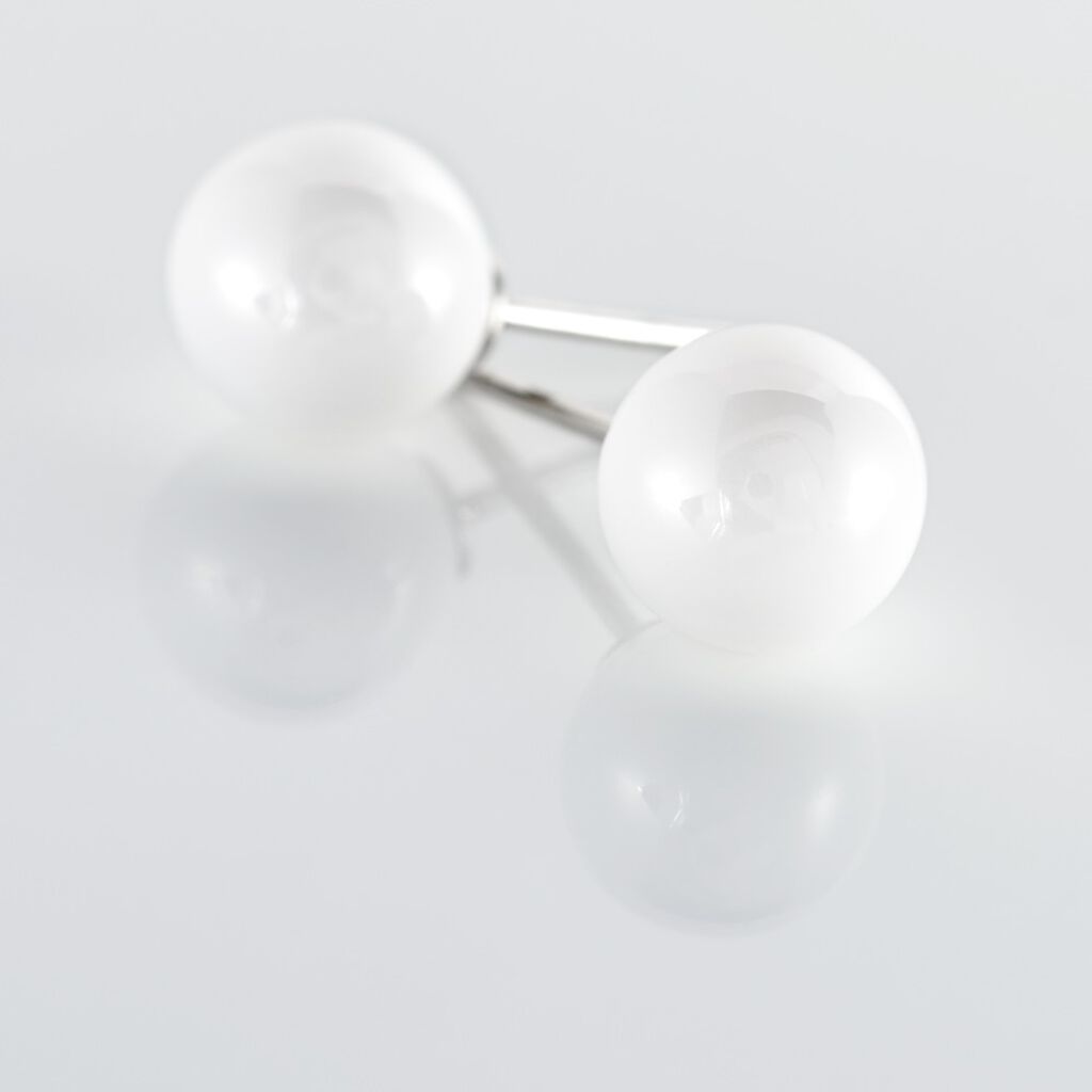 Boucles D'oreilles Puces Orbe Argent Blanc Céramique - Boucles d'oreilles fantaisie Femme | Histoire d’Or