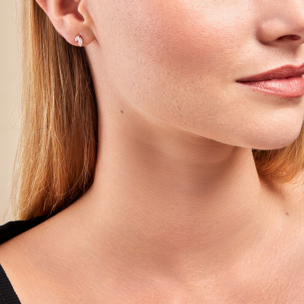 Boucles D'oreilles Puces Navette Argent Rose Oxyde De Zirconium - Boucles d'oreilles fantaisie Femme | Histoire d’Or