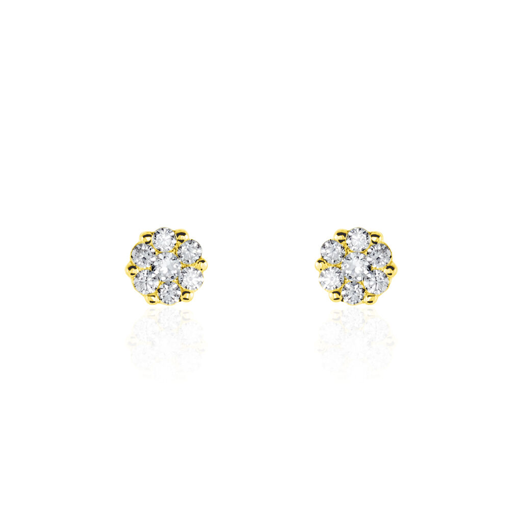 Boucles D'oreilles Puces Eleanor Fleur Or Jaune Oxyde De Zirconium - Clous d'oreilles Femme | Histoire d’Or