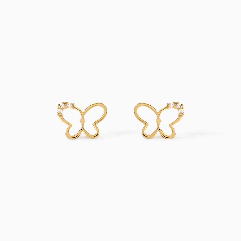 Boucles D'Oreilles Puces Camomille Argent Dor&eacute; A L'Or 750/1000 Oxyde De Zirconium - Boucles d'oreilles fantaisie Enfant | Histoire d&rsquo;Or