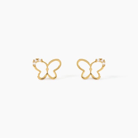 Boucles D'Oreilles Puces Camomille Argent Dor&eacute; A L'Or 750/1000 Oxyde De Zirconium - Boucles d'oreilles fantaisie Enfant | Histoire d&rsquo;Or