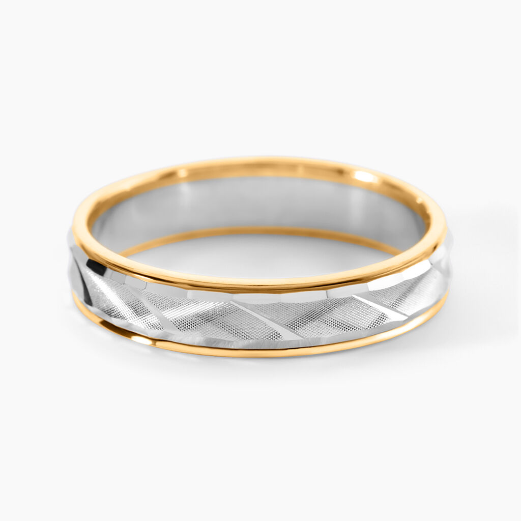 Alliance Mat Striee Ruban Plat Or Bicolore - Alliances Classiques Unisex | Histoire d&rsquo;Or