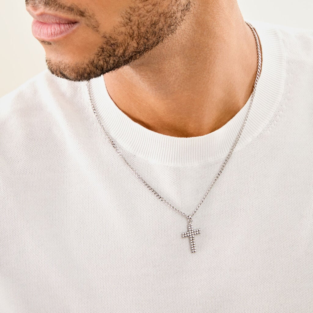 Collier M&eacute;tal Acier Argent&eacute; - Colliers fantaisie Homme | Histoire d&rsquo;Or