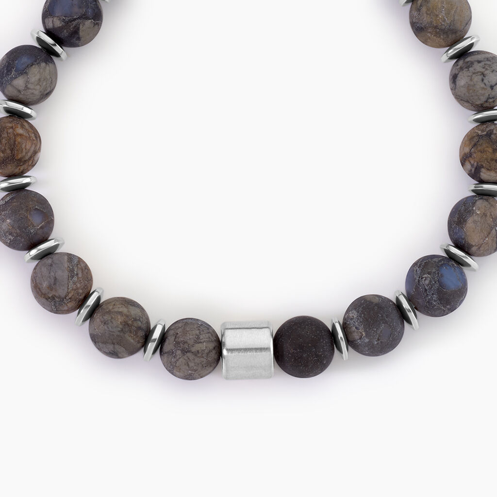 Bracelet Naturel Acier Argent&eacute; Labradorite H&eacute;matite - Bracelets Lithoth&eacute;rapie Homme | Histoire d&rsquo;Or