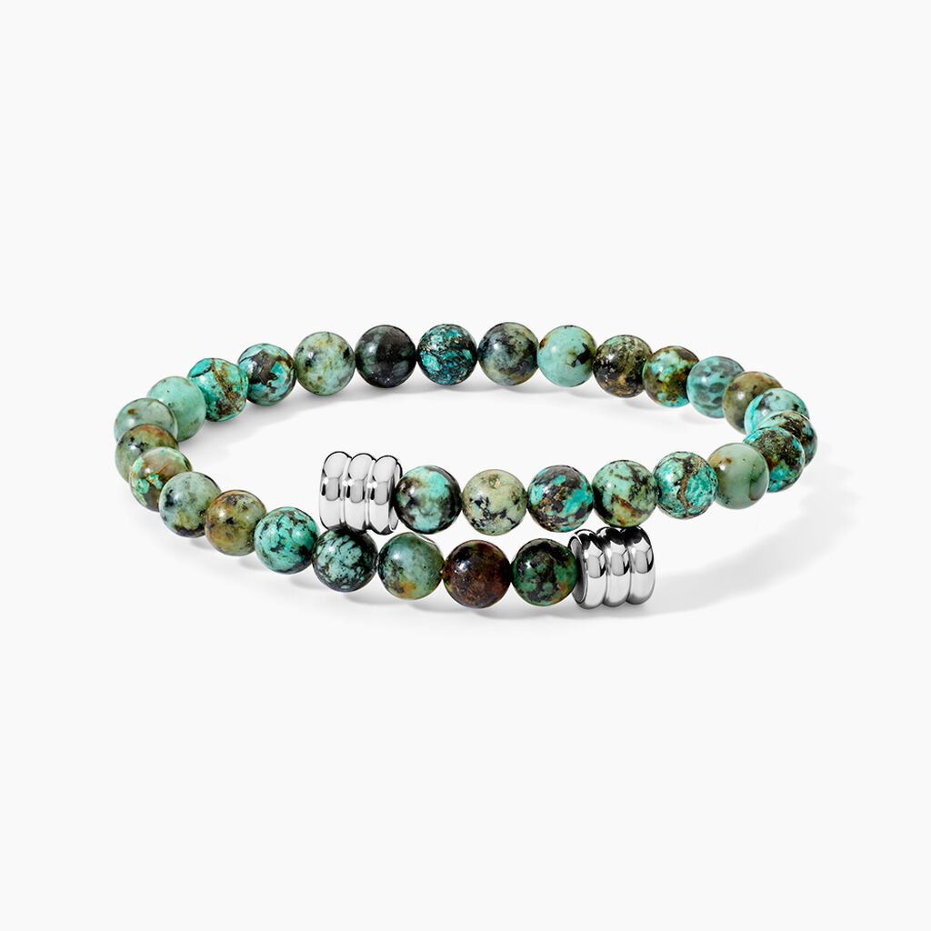Bracelet Naturel Acier Blanc Turquoise - F&ecirc;te des p&egrave;res Homme | Histoire d&rsquo;Or