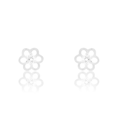 Boucles D'oreilles Puces Philine Fleur Or Blanc Oxyde De Zirconium - Clous d'oreilles Femme | Histoire d&rsquo;Or