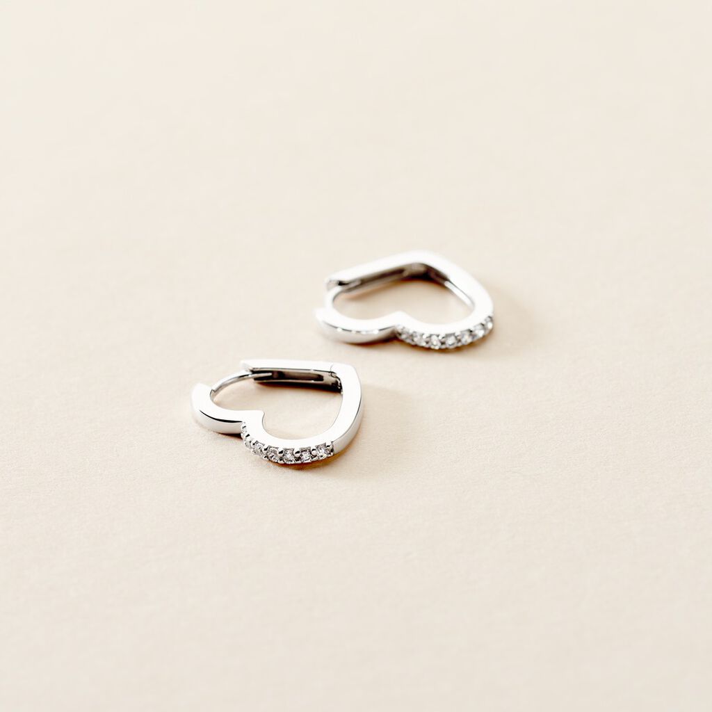 Creoles Argent Blanc Deep In Love Oxyde De Zirconium - Boucles d'oreilles créoles Femme | Histoire d’Or