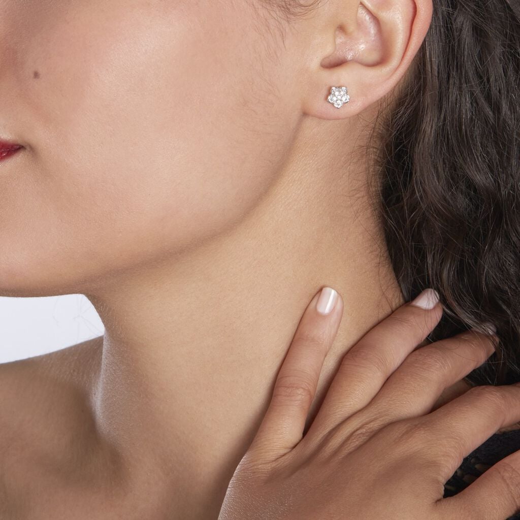Boucles D'oreilles Puces Anne-charlotte Argent  Oxyde De Zirconium - Boucles d'oreilles fantaisie Femme | Histoire d&rsquo;Or