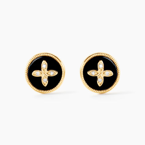 Boucles D'oreilles Puces Talisman Or Jaune Agate Diamant - Clous d'oreilles Femme | Histoire d’Or