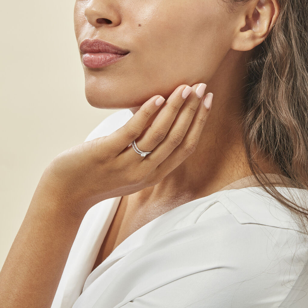 Bague Vrille Double Or Blanc Oxyde De Zirconium - Bagues solitaires Femme | Histoire d’Or