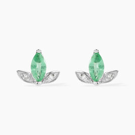 Boucles D'oreilles Puces Or Blanc Febe Emeraude Diamant - Clous d'oreilles Femme | Histoire d’Or