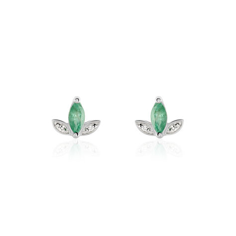 Boucles D'oreilles Puces Or Blanc Febe Emeraude Diamant - Clous d'oreilles Femme | Histoire d’Or