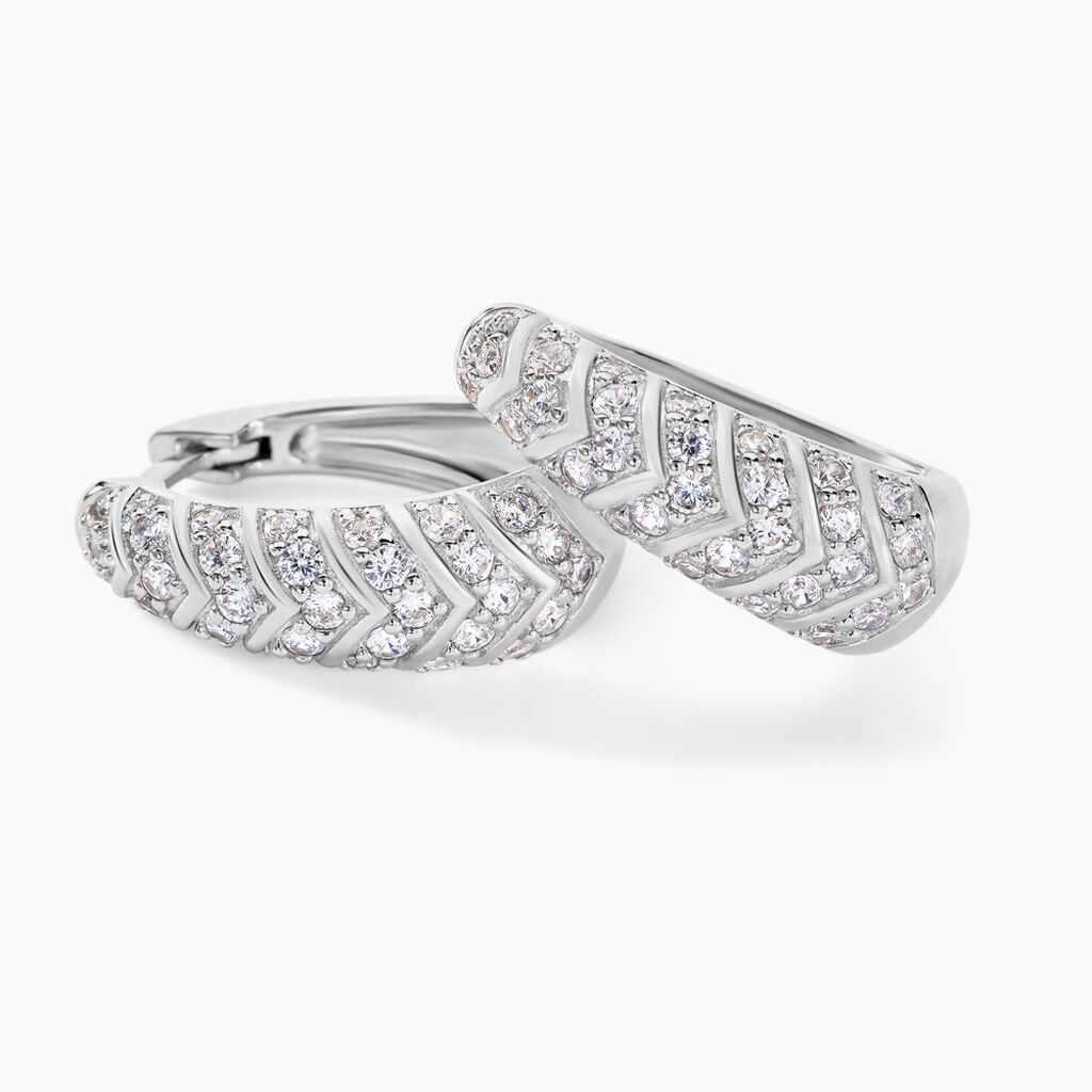 Cr&eacute;oles Tiwa Argent Blanc Oxyde De Zirconium - Boucles d'oreilles cr&eacute;oles Femme | Histoire d&rsquo;Or
