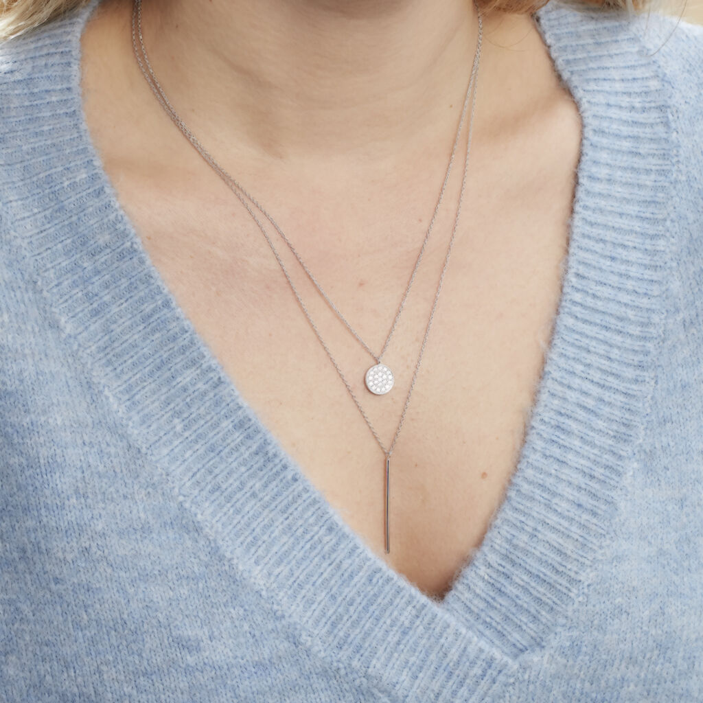 Collier Manna Argent Blanc Oxyde De Zirconium - Colliers doubles et triples chaînes Femme | Histoire d’Or