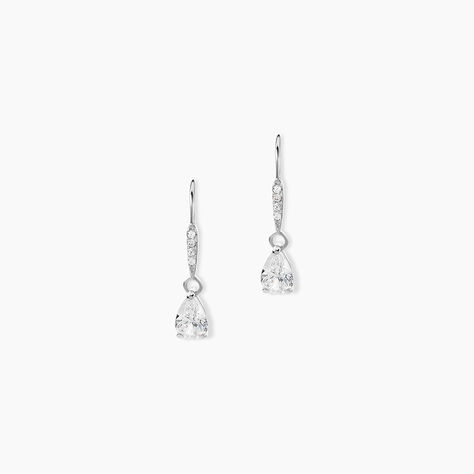Boucles D'oreilles Pendantes Adib Or Blanc Oxyde De Zirconium - Boucles d'oreilles pendantes Femme | Histoire d&rsquo;Or