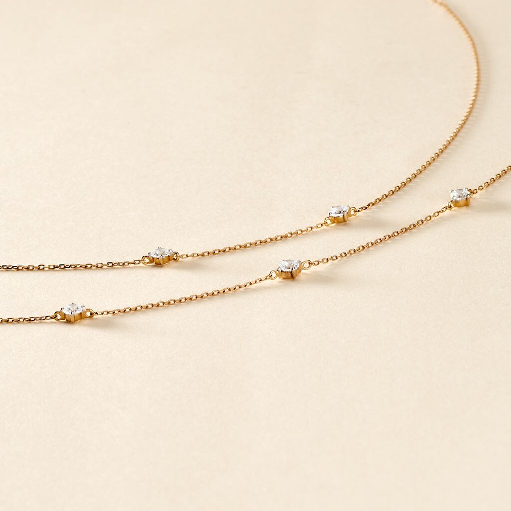 Collier Or Jaune Eclat D'etoile Oxyde De Zirconium - Colliers doubles et triples cha&icirc;nes Femme | Histoire d&rsquo;Or