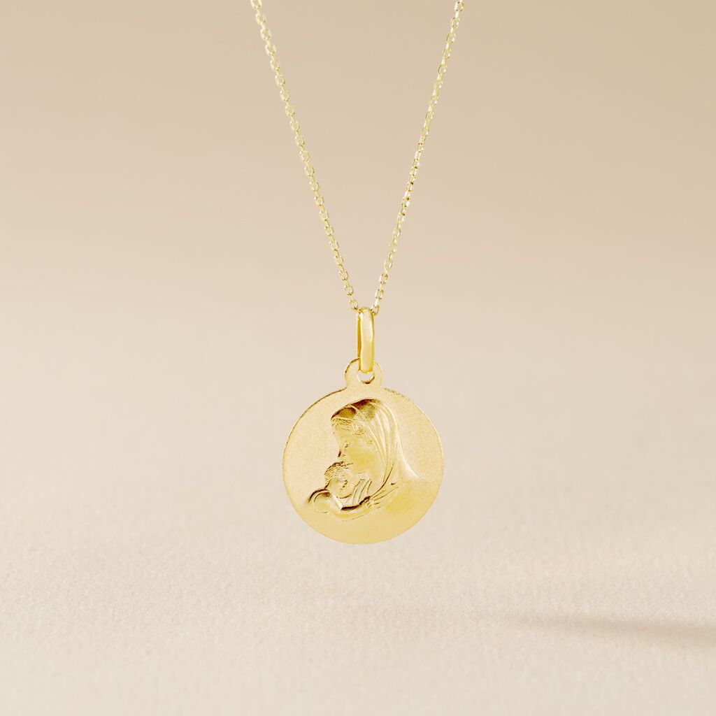 Medaille Or Jaune Vierge A L'enfant - Pendentifs Bapt&ecirc;me Famille | Histoire d&rsquo;Or