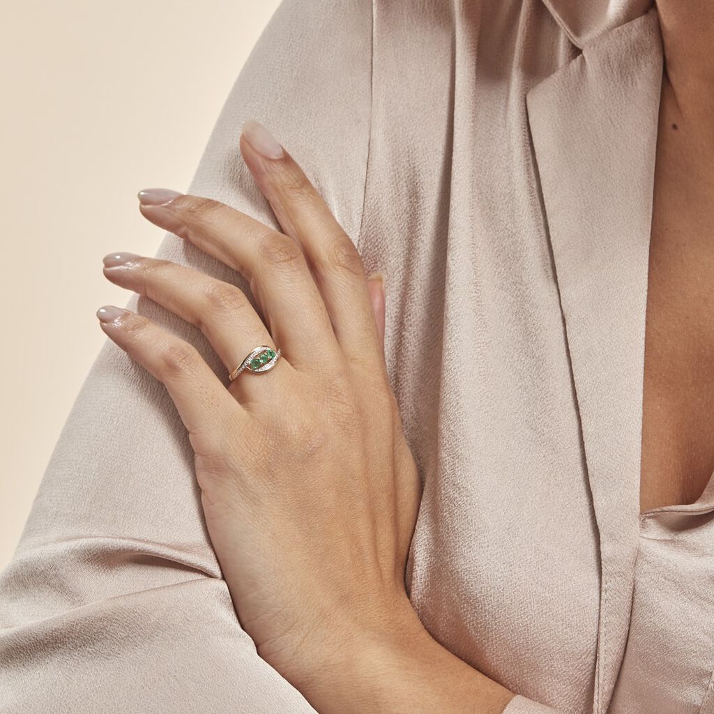 Bague Or Jaune Aurora Emeraudes Diamants - Bagues avec pierre Femme | Histoire d&rsquo;Or