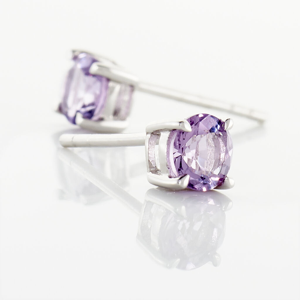 Boucles D'oreilles Puces Elea Serti Griffes 3 Or Blanc Amethyste - Clous d'oreilles Femme | Histoire d’Or