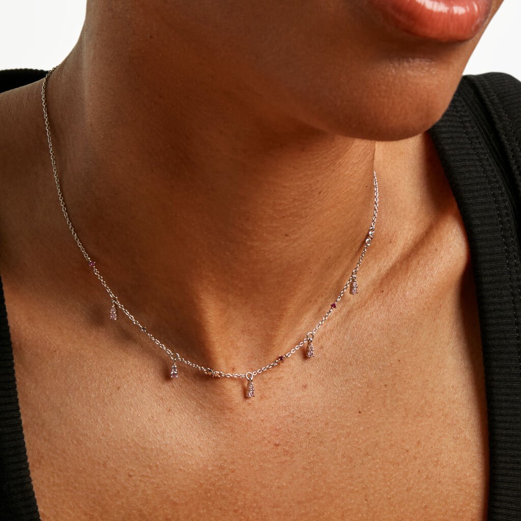 Collier Blush Argent Blanc Oxyde De Zirconium Rubis - F&ecirc;te des m&egrave;res Femme | Histoire d&rsquo;Or