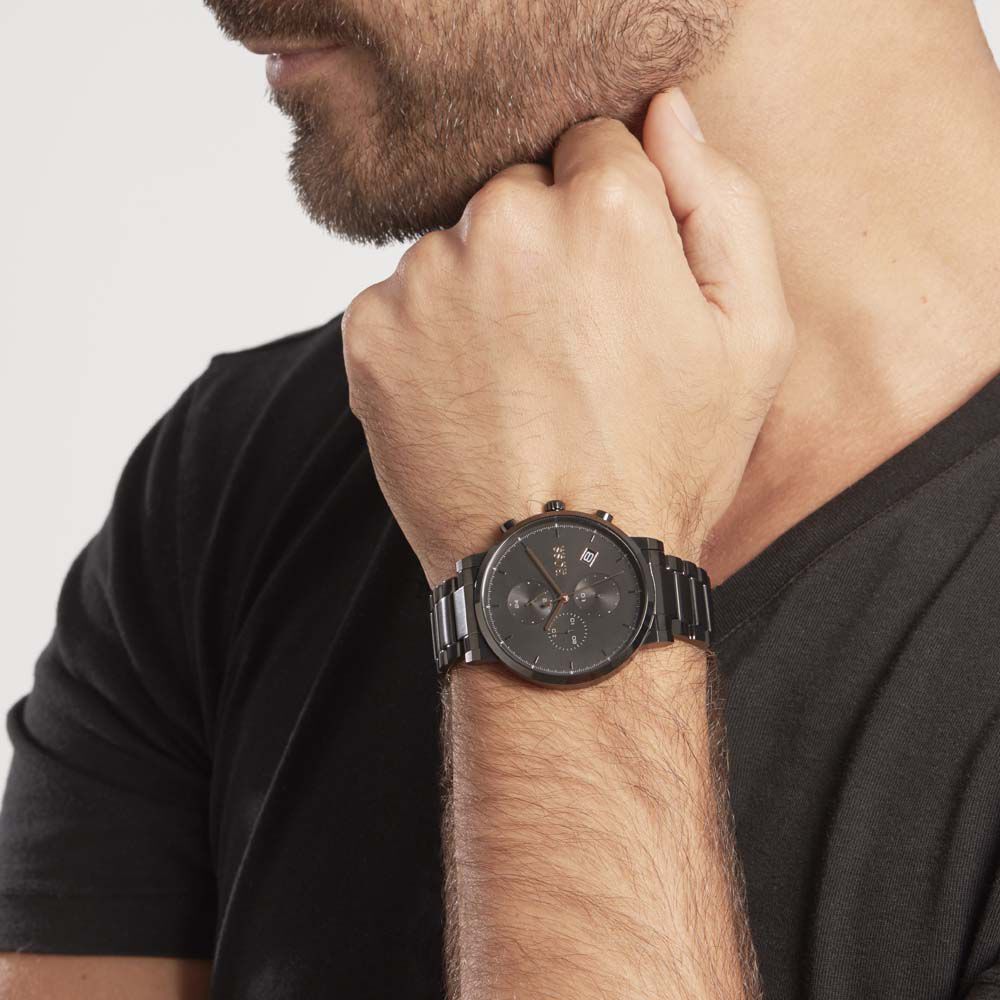 Montres Boss 1513780 Acier Boucle d ployante simple Noir Ronde