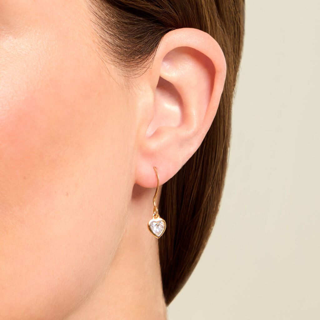 Boucles D'Oreilles Pendantes Gredel Argent Dor&eacute; A L'Or 750/1000 Oxyde De Zirconium - Boucles d'oreilles fantaisie Femme | Histoire d&rsquo;Or