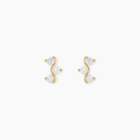 Boucles D'Oreilles Puces Mureille Argent Dor&eacute; A L'Or 750/1000 Oxyde De Zirconium - Boucles d'oreilles fantaisie Femme | Histoire d&rsquo;Or