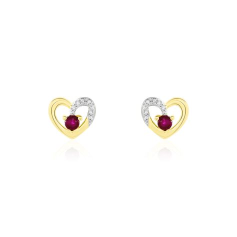 Boucles D'oreilles Puces Kyrill Or Jaune Rubis Diamants - Clous d'oreilles Femme | Histoire d’Or