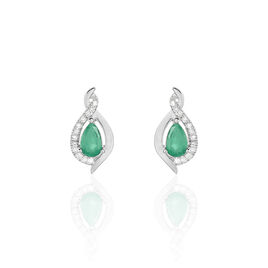 Boucles D'oreilles Puces Angelika Or Blanc Emeraude Et Diamant - Clous d'oreilles Femme | Histoire d’Or