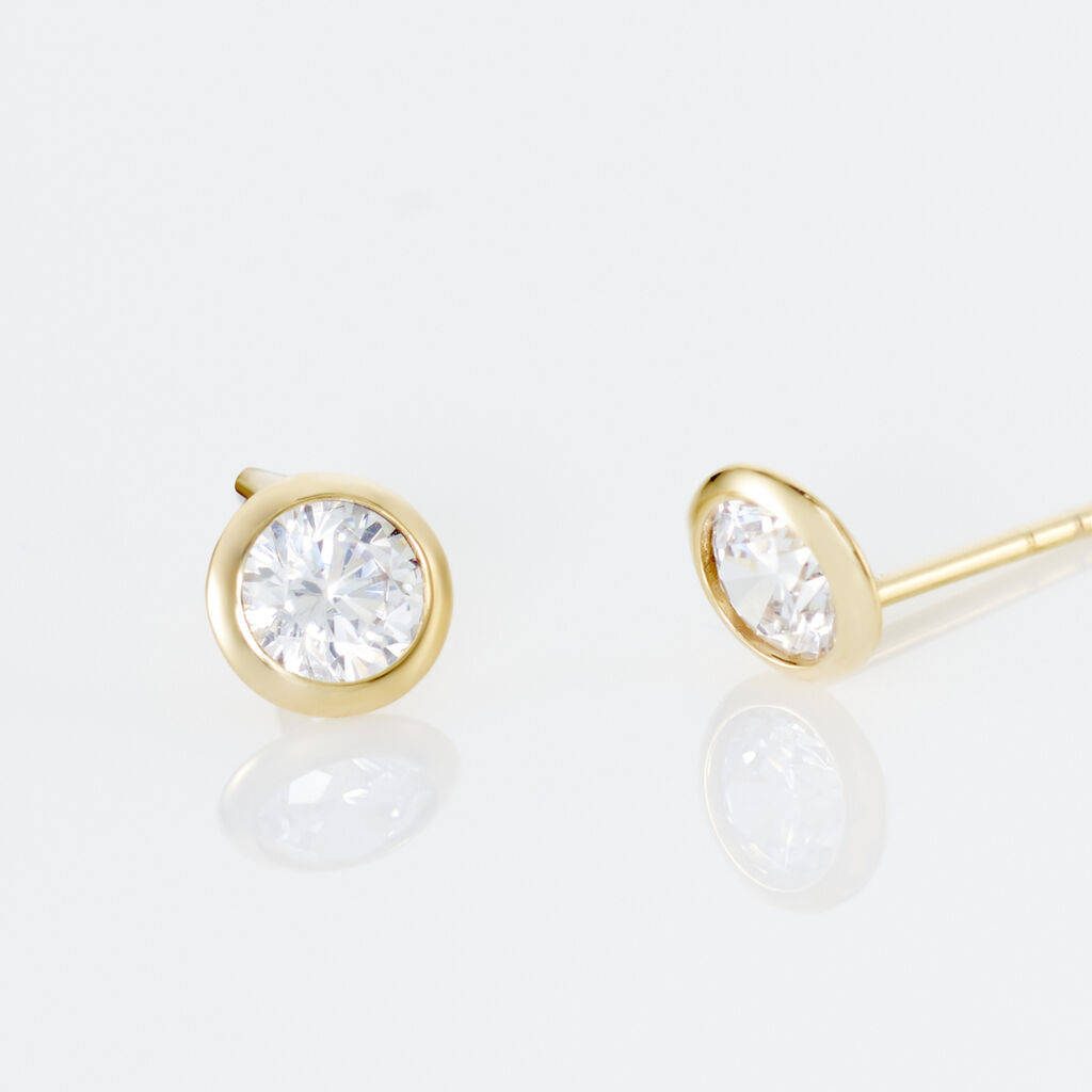 Boucles D'oreilles Puces Elda Serti Clos Or Jaune Oxyde De Zirconium - Clous d'oreilles Femme | Histoire d’Or