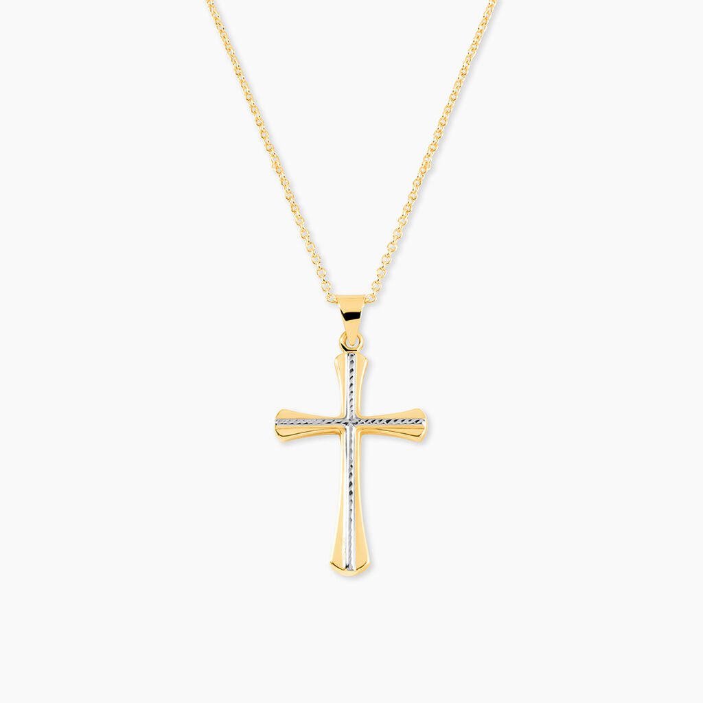 Pendentif Benny Croix Ciselee Or Bicolore - Pendentifs Communion Unisex | Histoire d&rsquo;Or