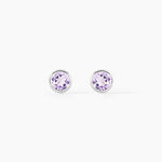 Boucles D'oreilles Puces Edy Serti Clos Or Blanc Amethyste - Clous d'oreilles Femme | Histoire d&rsquo;Or