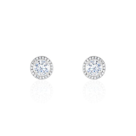 Boucles D'oreilles Puces Stelila Or Blanc Oxyde De Zirconium - Clous d'oreilles Femme | Histoire d’Or