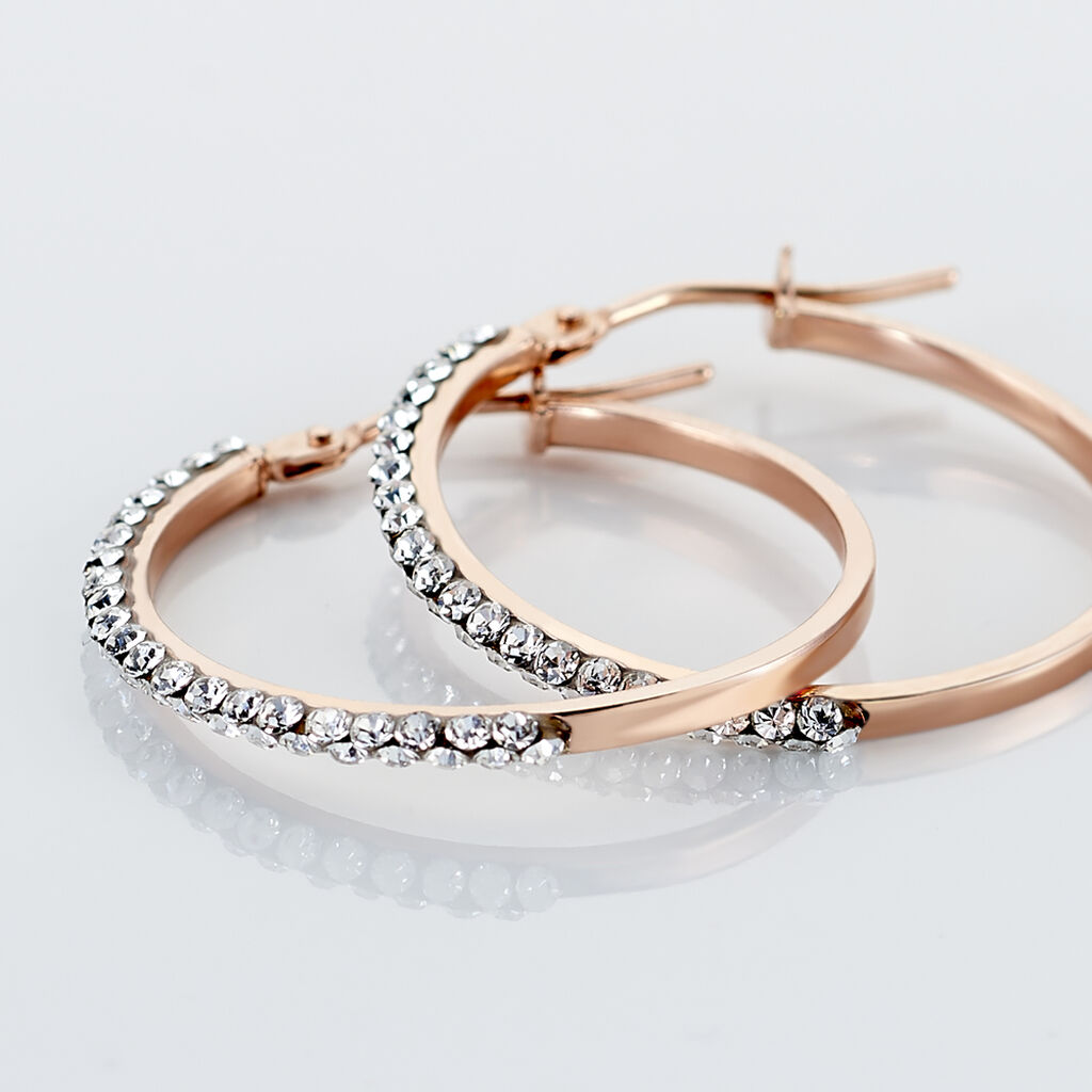 Créoles Sandrine Or Rose Strass - Boucles d'oreilles créoles Femme | Histoire d’Or