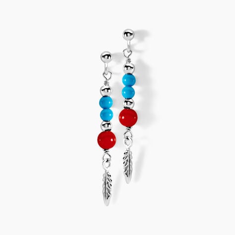 Boucles D'oreilles Pendantes Behati Argent Blanc Corail Turquoise - Boucles d'oreilles fantaisie Femme | Histoire d&rsquo;Or