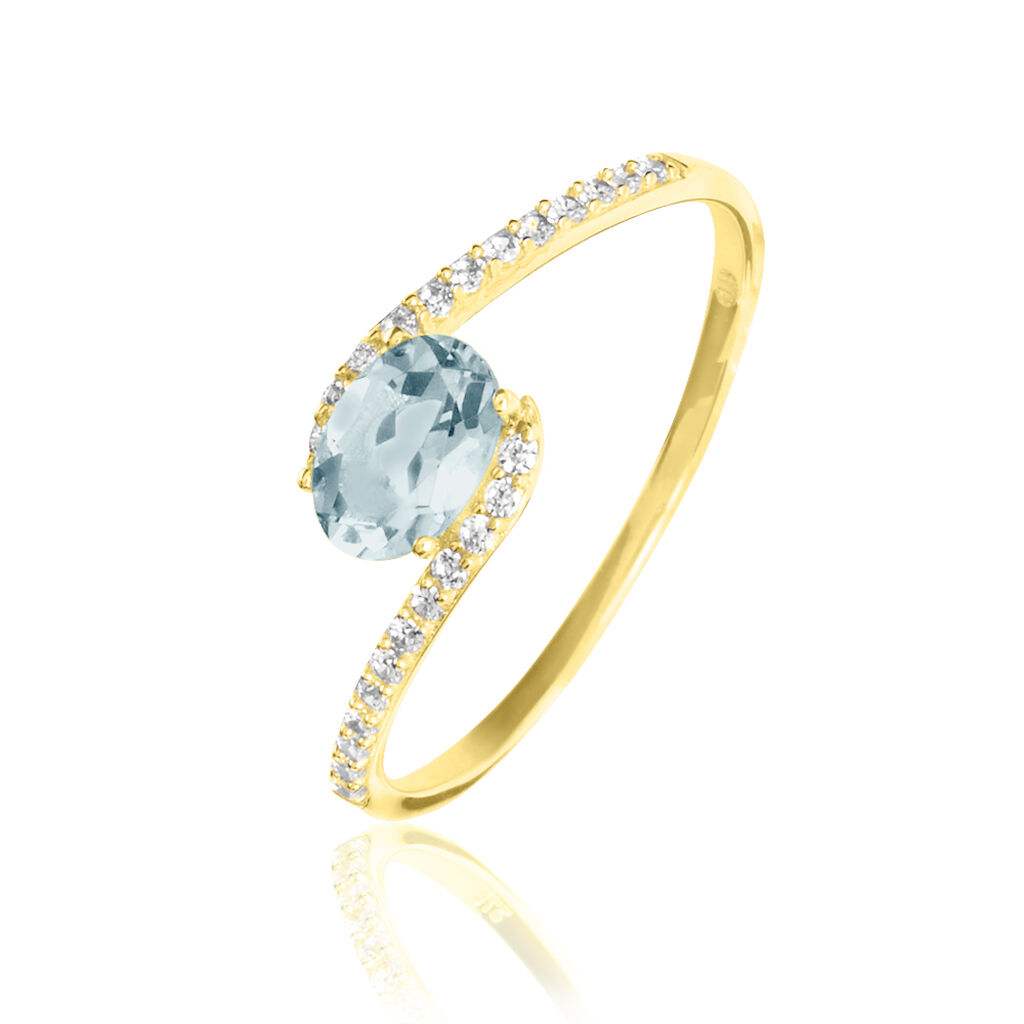 Bague Loriane Or Jaune Aigue Marine Et Oxyde De Zirconium - Bagues solitaires Femme | Histoire d&rsquo;Or